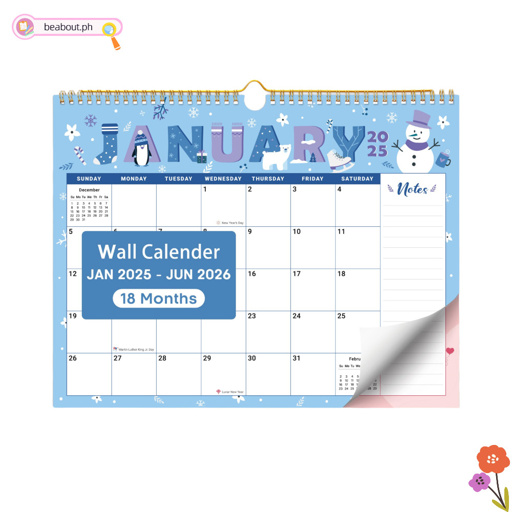 ปฏิทินติดผนัง BEABOUT 2025 ถึงมิถุนายน 2026 ปฏิทินแขวนขนาดใหญ่ 18 รายเดือนตามฤดูกาลน่ารัก Wall Plann