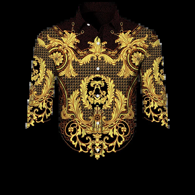 เสื้อเชิ้ตแขนยาวลําลอง เข้ารูป พิมพ์ลายดอกไม้ แฟชั่นสําหรับผู้ชาย