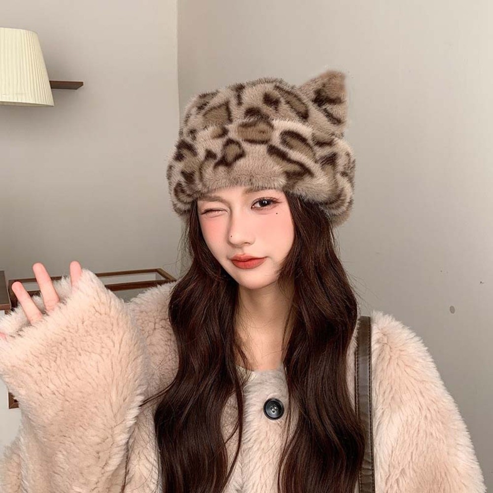 หมวกหูฟังทรงเสือดาว NEEDWAY สไตล์ขนมิงค์เกาหลี หมวกเบเนียมหน้านุ่ม สำหรับฤดูกาลใบไม้ร่วง - รูปที่ 7