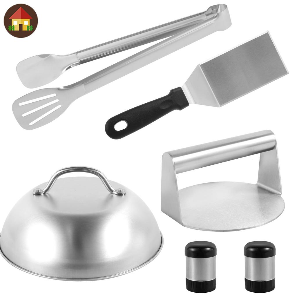 6 ชิ้น Smash Burger Kit พร้อมฝาปิด Griddle ไม้พาย 5.5 นิ้วสแตนเลส Burger กด Non-Stick Burger กดสําหร
