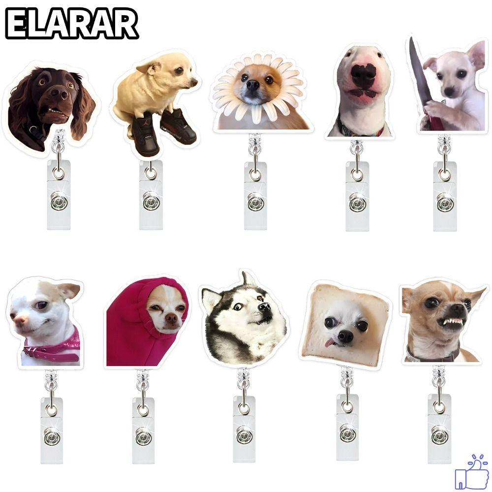 เอลรา‌R Memes Badge Reels, สุนัข Memes Series Lanyard พวงกุญแจสุนัข, ตลกอะคริลิค Retractable กระเป๋า