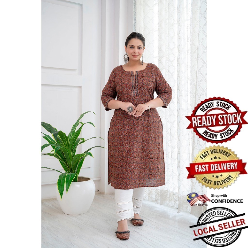 3XL - 6XL Indian Kurti พร้อมกางเกงและ dupatta Long Short Women Kurtis Kurta Tunic Top Blouse Plus Se