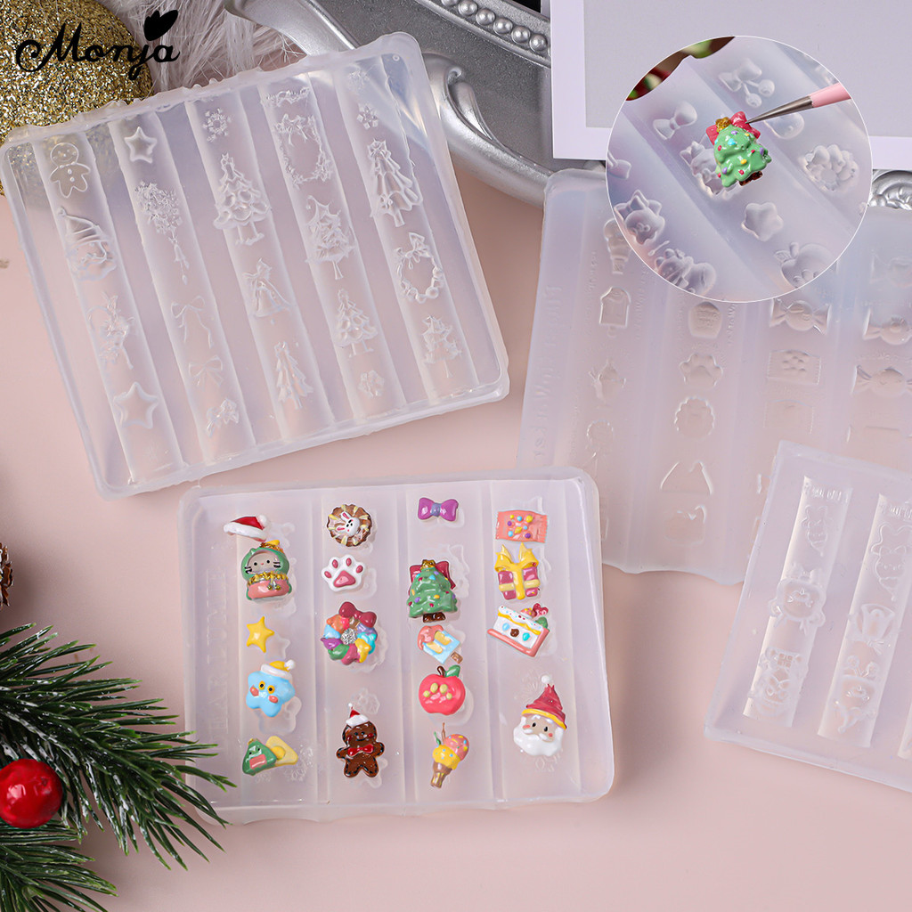 Monja 3D เล็บแม่พิมพ์คริสต์มาส Santa Claus Bells Tree Snowman Candy ของขวัญซิลิโคน ตกแต่ง Mould