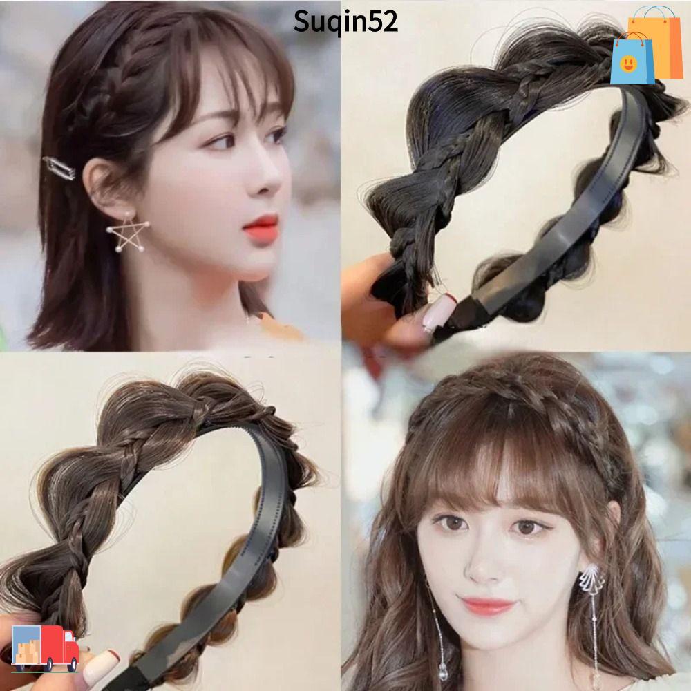 SUQIN52 วิกผม Twist Headbands,ลื่นRetro Braids Hairbands,ผู้หญิงWinก้างปลากว้างHandmade Head Hoopจัด
