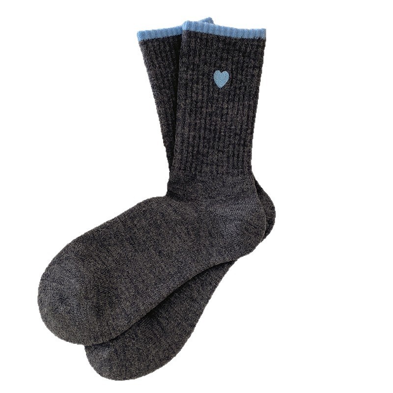 ฤดูหนาวสีเทาสีฟ้าชุดปักโบว์ลายขนแกะหนาอบอุ่นฉันถุงเท้าผู้หญิง - รูปที่ 3