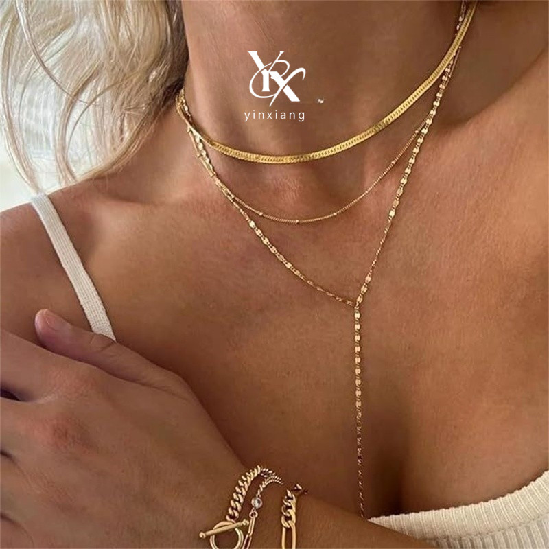 YX Stackable ลูกปัด Paperclip สร้อยคอโซ่ 3 ชิ้นชุด Y2K Dainty Layered เครื่องประดับของขวัญผู้หญิงอิน