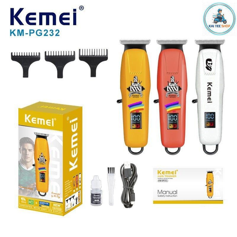 Kemei KM-PG232 ปัตตาเลี่ยนไร้สาย แบตเตอเลี่ยน ตัดผม โกนหนวด รุ่น PG-232 บัตตาเลี่ยนไฟฟ้า หน้าจอLED กะทัดรัด อุปกรณ์ครบ