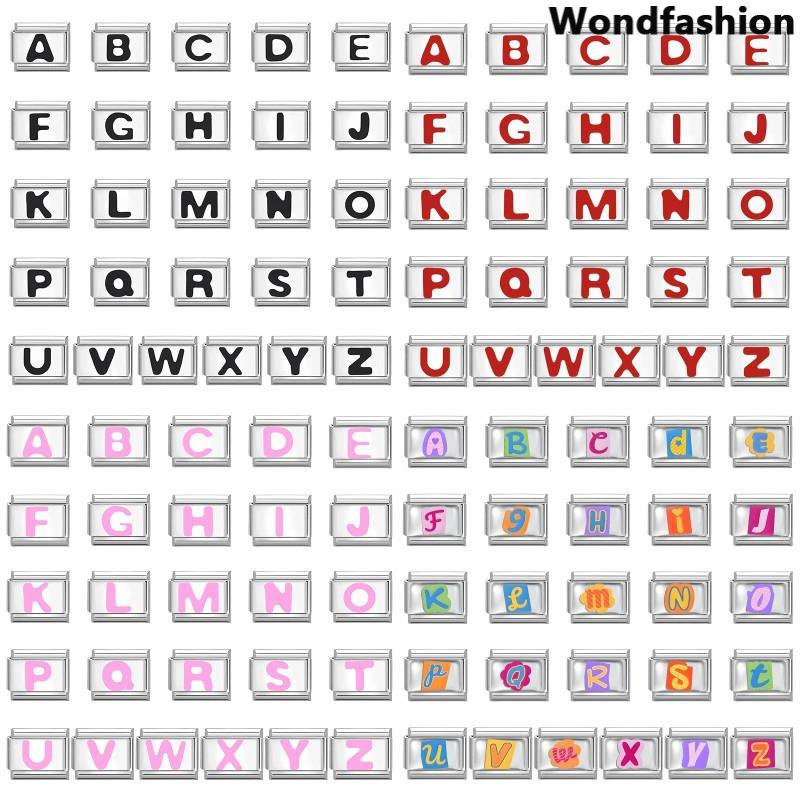 ตัวอักษรภาษาอังกฤษที่มีสีสันอิตาเลี่ยน Charm สร้อยข้อมือ Fit 9 มม.สร้อยข้อมือสแตนเลส DIY เครื่องประดับทําอุปกรณ์เสริม Retro บุคลิกภาพโมดูลสร้อยข้อมืออุปกรณ์เสริม