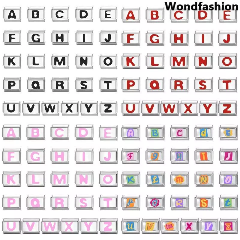 ตัวอักษรภาษาอังกฤษที่มีสีสันอิตาเลี่ยน Charm สร้อยข้อมือ Fit 9 มม.สร้อยข้อมือสแตนเลส DIY เครื่องประดับทําอุปกรณ์เสริม Retro บุคลิกภาพโมดูลสร้อยข้อมืออุปกรณ์เสริม