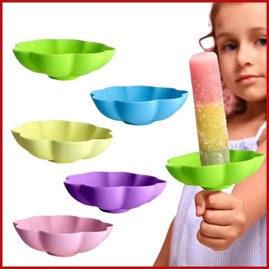Ice Pop Holders สําหรับเด็กชุด 5 กลีบรูปร่าง Ice Pop Holder พร้อมร่องระบายน้ํา Anti-Drip Party Suppl