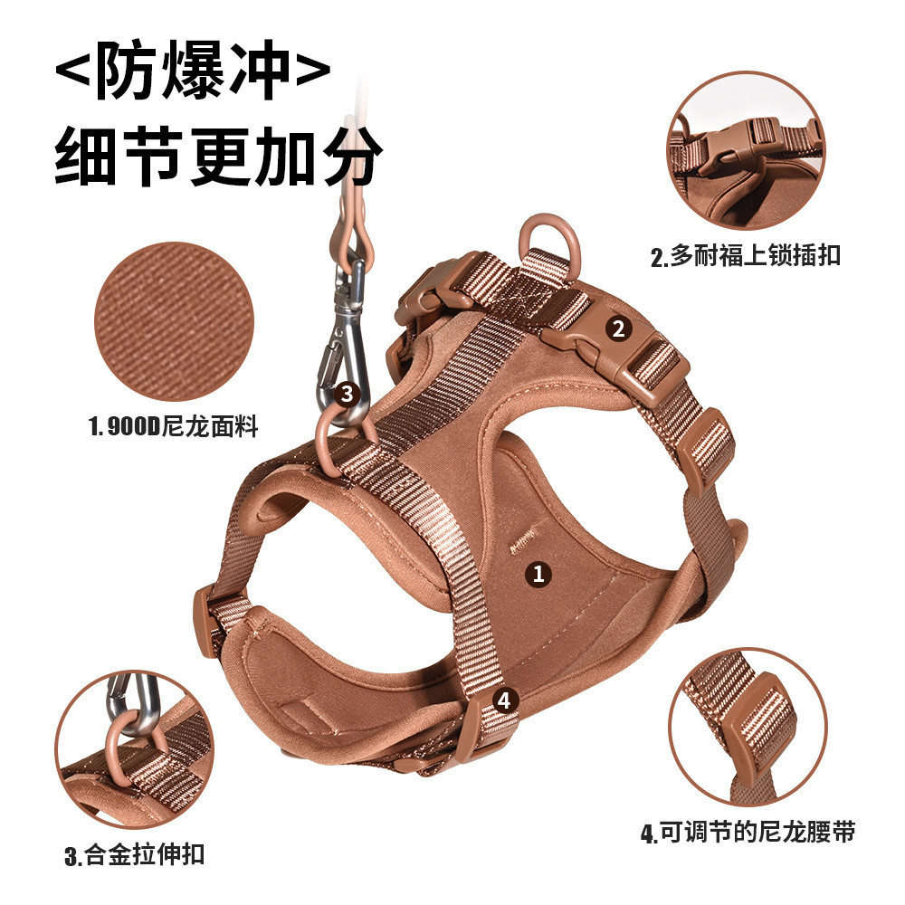 อุปกรณ์สําหรับสัตว์เลี้ยงสไตล์ขายดีหน้าอกสุนัขกลับรัชไม่ขุยซับนุ่มไนลอนหัวเข็มขัดทนต่อการสึกหรอที่แข