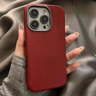 แฟชั่น Retro Simple Wine Red สีสําหรับ IPhone 15 11 16 13 14 12 Pro Max 15 16 14 Plus กรณีโลหะ