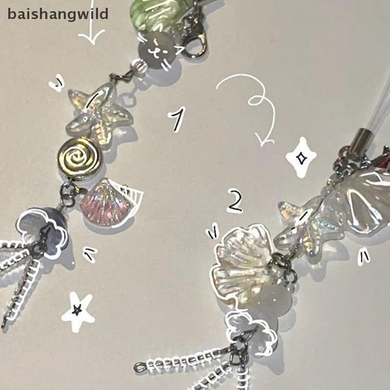 Bwth Ocean Style Seashell Jelly Fish Pendant Key Strap Lanyard พวงกุญแจผู้หญิง Keycord Jelly