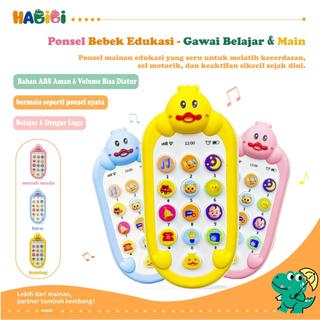 Habibi Telepon Mainan Edukasi Anak - Ponsel Bebek Lucu dengan 12 Tombol, 5 Level Volume & Lampu, Mainan Musik untuk Balita (Bonus 15 Lagu)