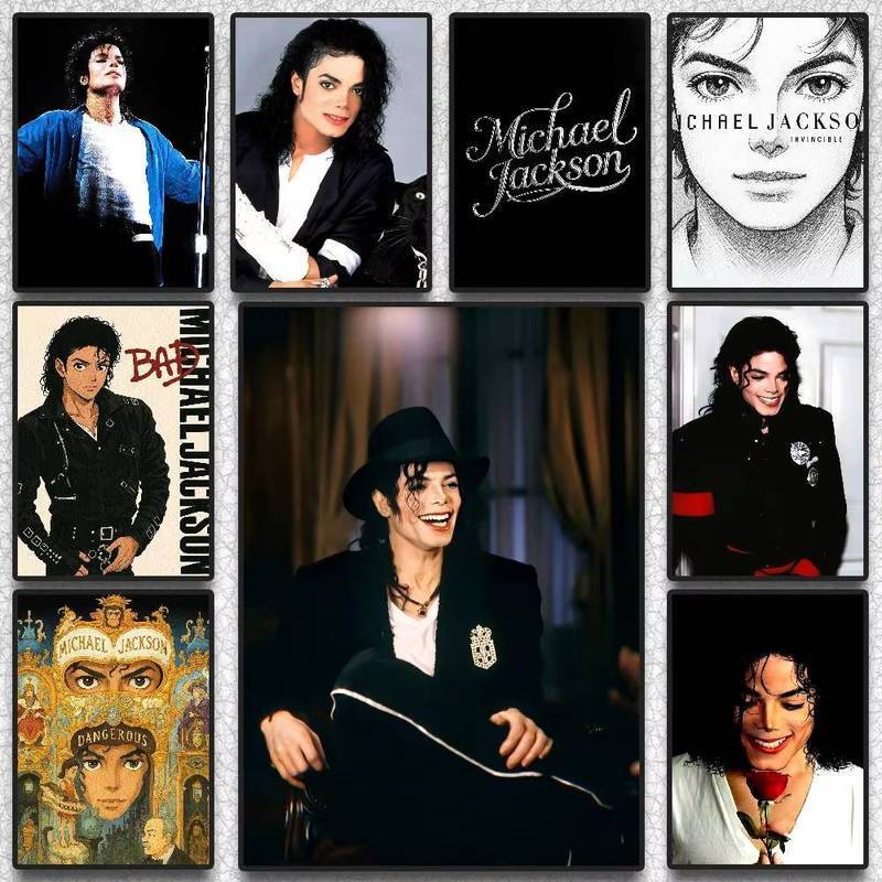 M-Michael Jackson โปสเตอร์ HD ศิลปะภาพวาดผ้าใบผนังกันน้ําบ้านห้องนั่งเล่นห้องนอนบาร์ความงามตกแต่ง