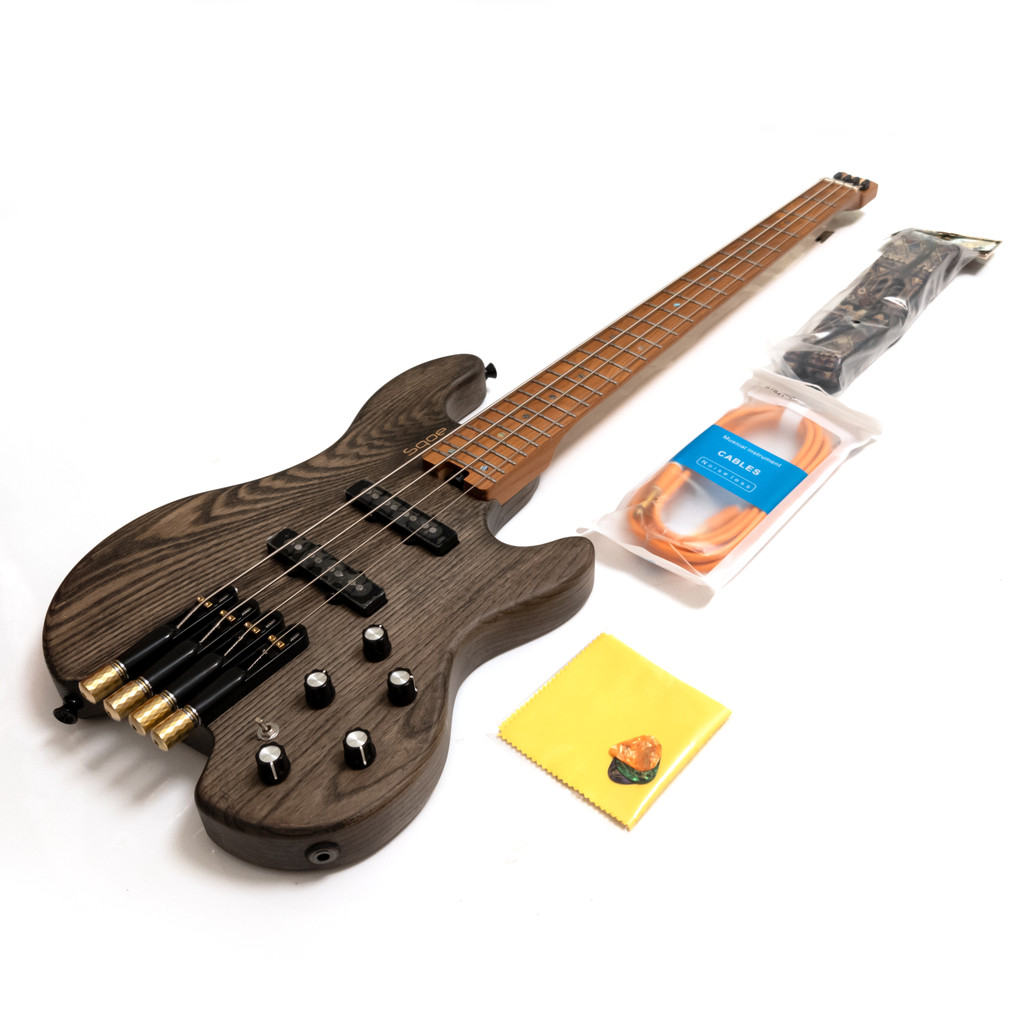 4 String Headless Bass Guitar ASH Body คอเมเปิ้ลคั่ว Active Pickup Bass Bag อุปกรณ์เสริม