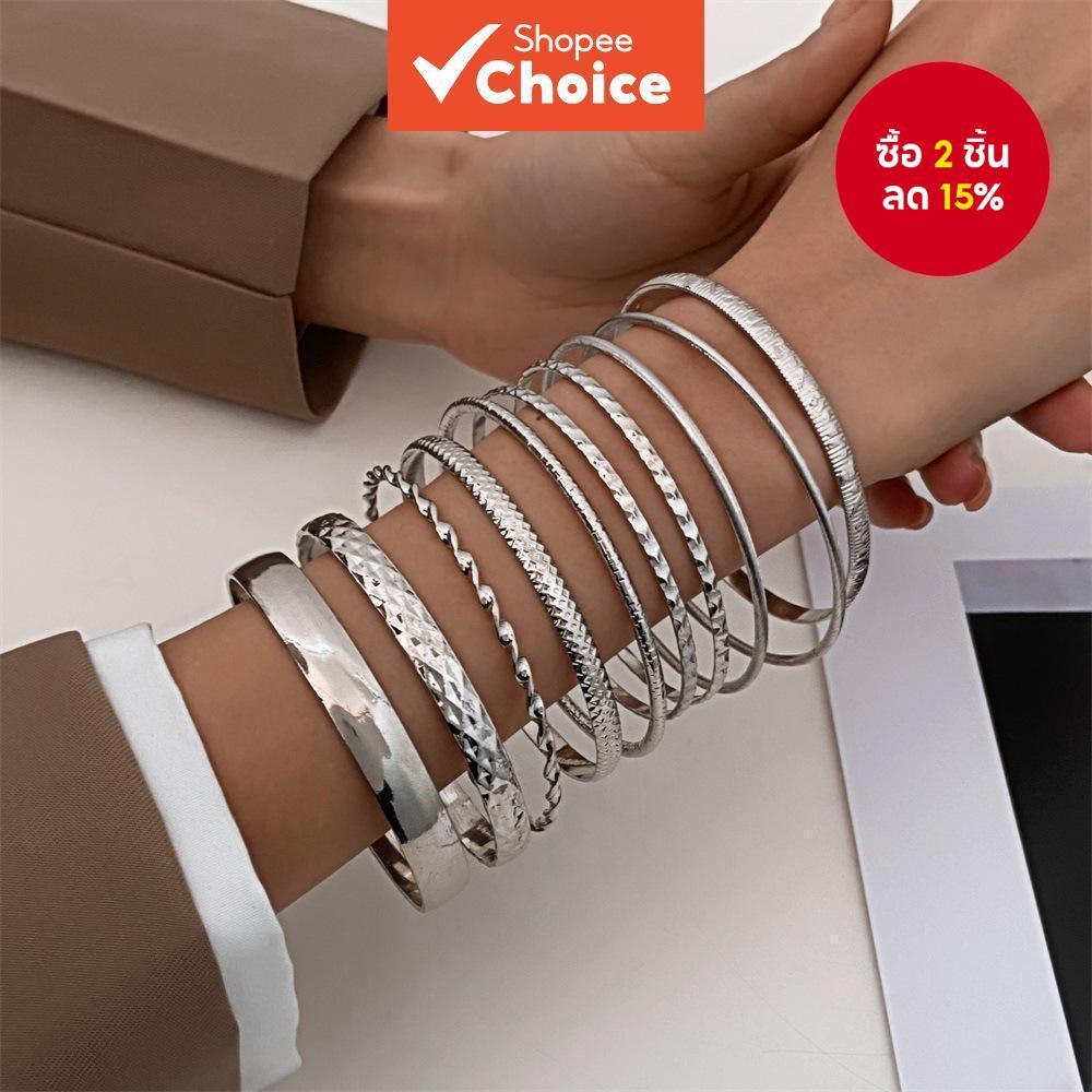 ชุดกําไลข้อมือผู้หญิงดีไซน์เรขาคณิตกว้างวินเทจ 10 ชิ้น, อุปกรณ์เสริมสุดชิคสําหรับงบหนา