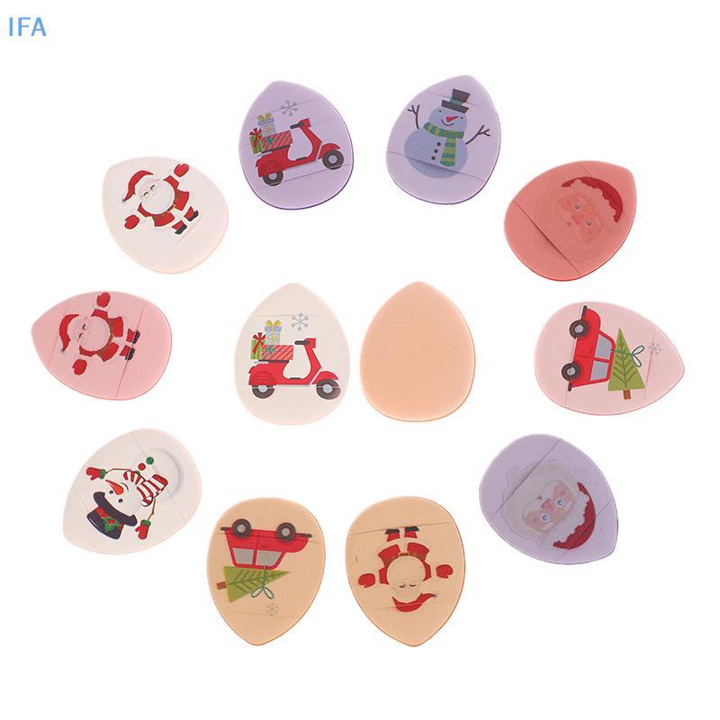 IFA 10PCS Mini Christmas Series Finger ฟองน้ําพัฟขนาดเล็ก Air Cushion Powder Face Foundation คอนซีลเ