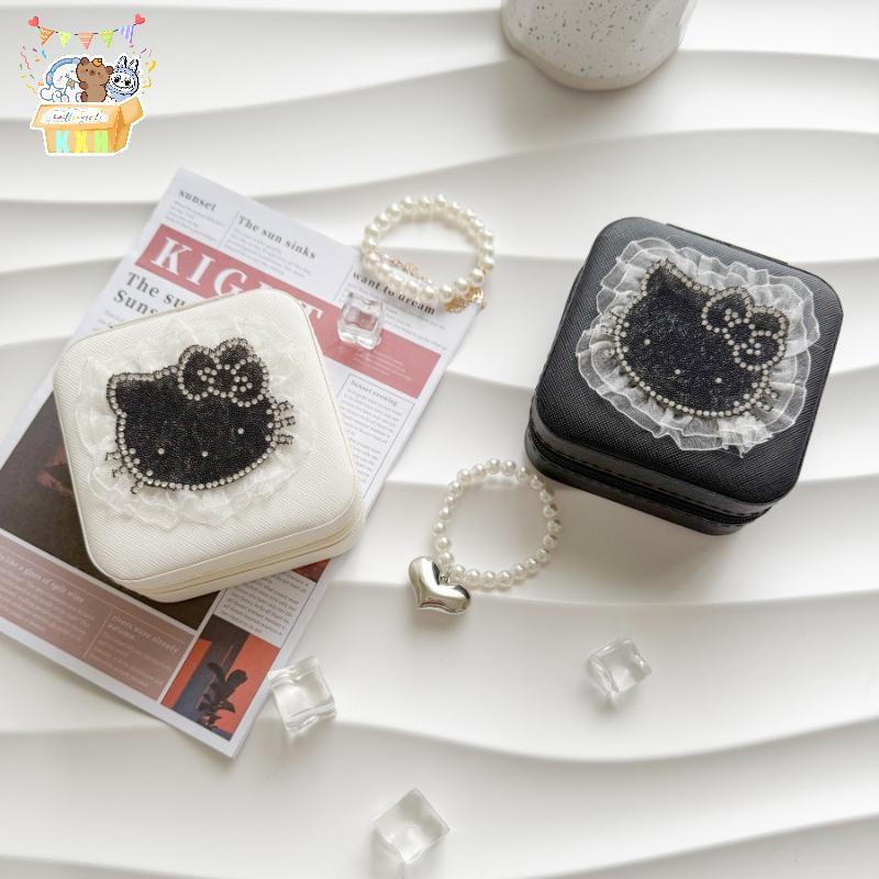 [KXH] 1 ชิ้นมัลติฟังก์ชั่ขอบลูกไม้เพชรร้อน KT Cat Mini กระเป๋าเก็บ HelloKitty กล่องเก็บเดสก์ท็อปกล่อ