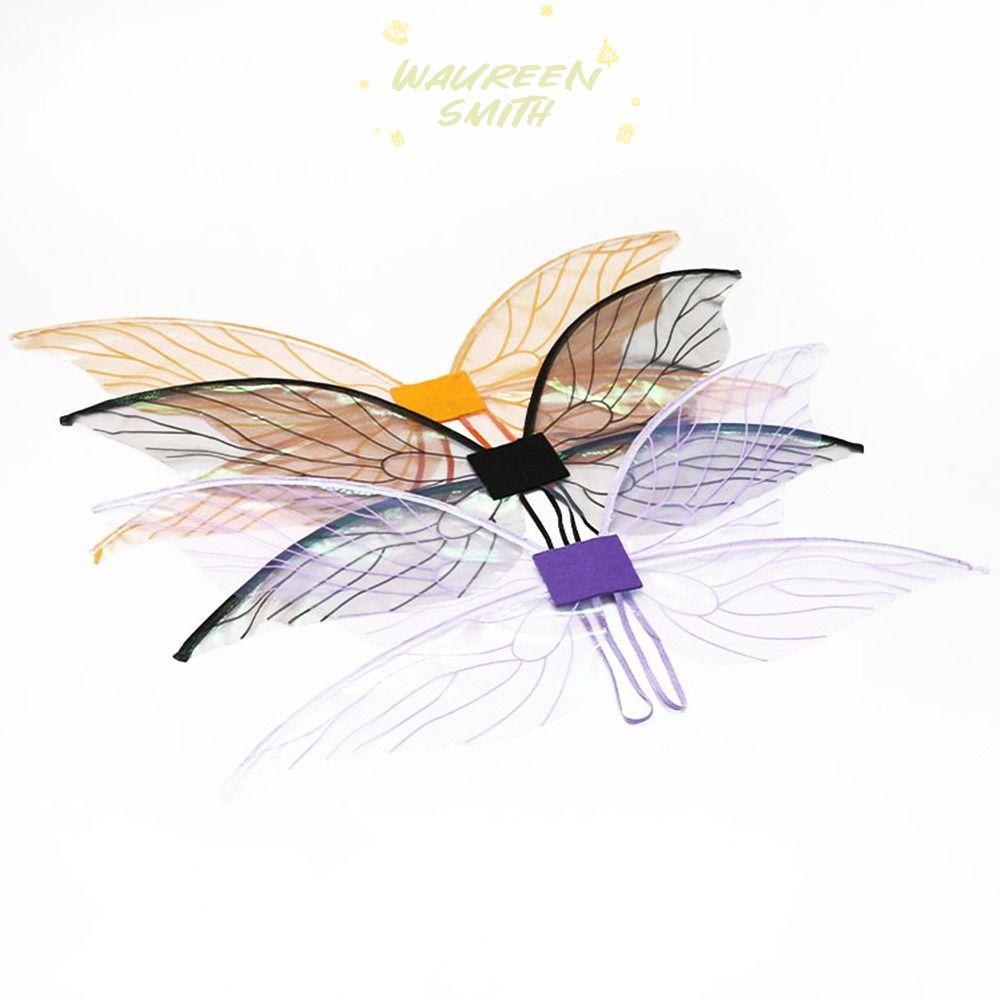 WAUREEN Cicada Wing Girls Princess Angel Wing เครื่องแต่งกายอุปกรณ์เสริม Party Favor ฮาโลวีนผีเสื้อ