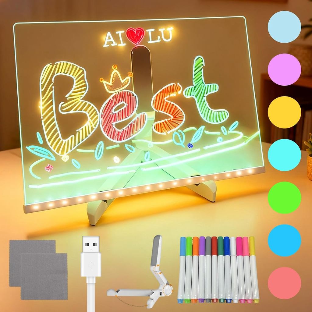 Cosmody กระดานวาดภาพ LED, กระดานโน้ต LED 7 สี, กระดานวาดภาพ LED สําหรับเด็กพร้อมขาตั้งปรับได้และปากก
