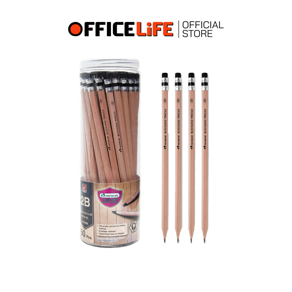 Master Art (มาสเตอร์อาร์ต) ดินสอ ดินสอไม้ รุ่น WOOD ความเข้า 2B ลายไม้ ( 50 ด้าม / กระปุก )