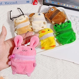 กระเป๋าใส่เหรียญน่ารักตุ๊กตากระต่ายลูกสุนัขพวงกุญแจจี้กระเป๋าเก็บการ์ตูน