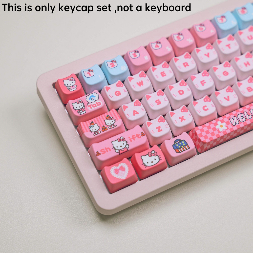 PBT Keycap MAO หมอกสีชมพู Galaxy ธีมสีชมพู Cat Keycap Hello Kitty น่ารักบุคลิกภาพ Adaptation คีย์บอร์ด Cross Switch Keycap S75 L99 F108