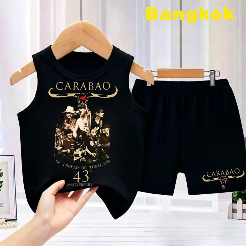 Bangkok(จัดส่งตลอด 24 ชั่วโมง)COD kids เสื้อกล้ามครบรอบ 43 ปี Carabao 2 ชิ้น แฟชั่น เซ็ตชุดเด็ก เสื้อ+กางเกง ชุดสองชิ้น