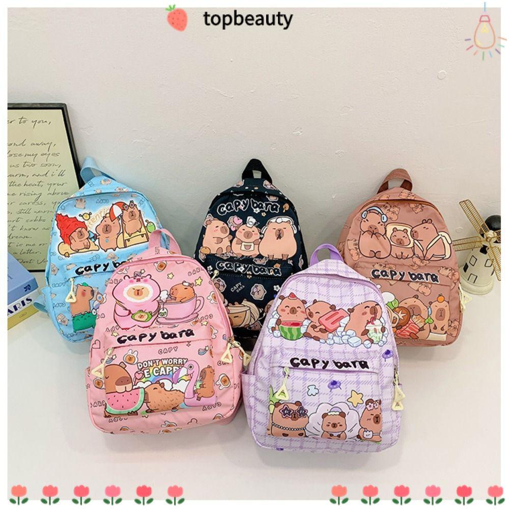 Topbeauty กระเป๋าเป้สะพายหลัง Capybara กระเป๋านักเรียนนักเรียนความจุขนาดใหญ่ระบายอากาศได้น่ารักการ์ตูนไนลอนกระเป๋าหนังสือน้ําหนักเบาพิเศษ
