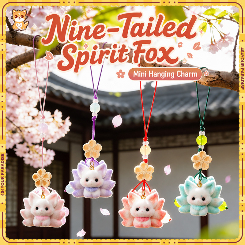 สไตล์จีน Nine Tailed Fox พวงกุญแจน่ารัก Flocked กระเป๋า Charm Kawaii จี้กระเป๋าเป้สะพายหลัง Key Holder ของขวัญสะสม
