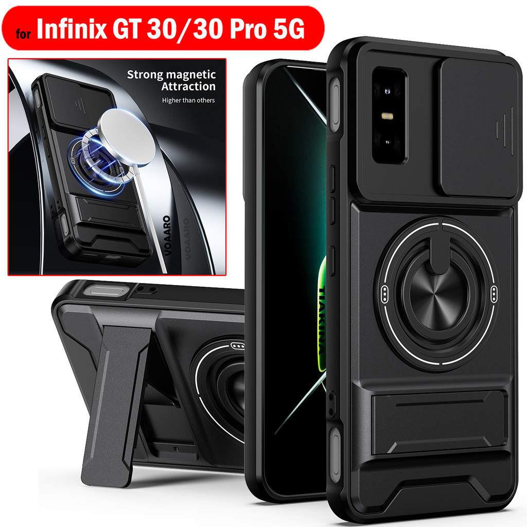 สไลด์เลนส์ Funda สําหรับ Infinix GT 30 Pro 5G กรณีหมุนแหวนแม่เหล็กสําหรับ Infinix GT 30 5G กรณี Kickstand กลับเกราะ Capa