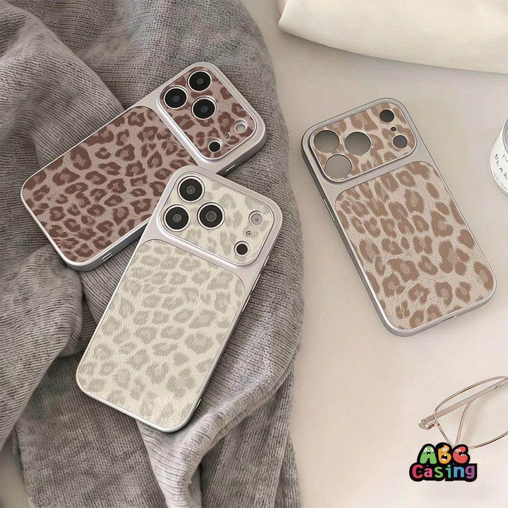 เคสไอโฟน17 เหมาะสำหรับ IPhone 15 11 12 17 13 14 16 Pro Max 14 15 16 Plus Air เคสโทรศัพท์สีเงินลายเสือดาว