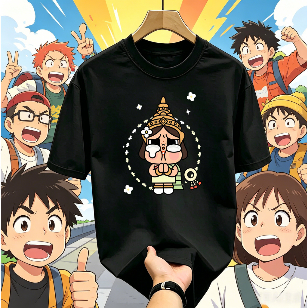 ((จัดส่งตลอด 24 ชั่วโมง) Thailand Apsara Fairy Crying Q Version เสื้อยืดพิมพ์ลายการ์ตูน