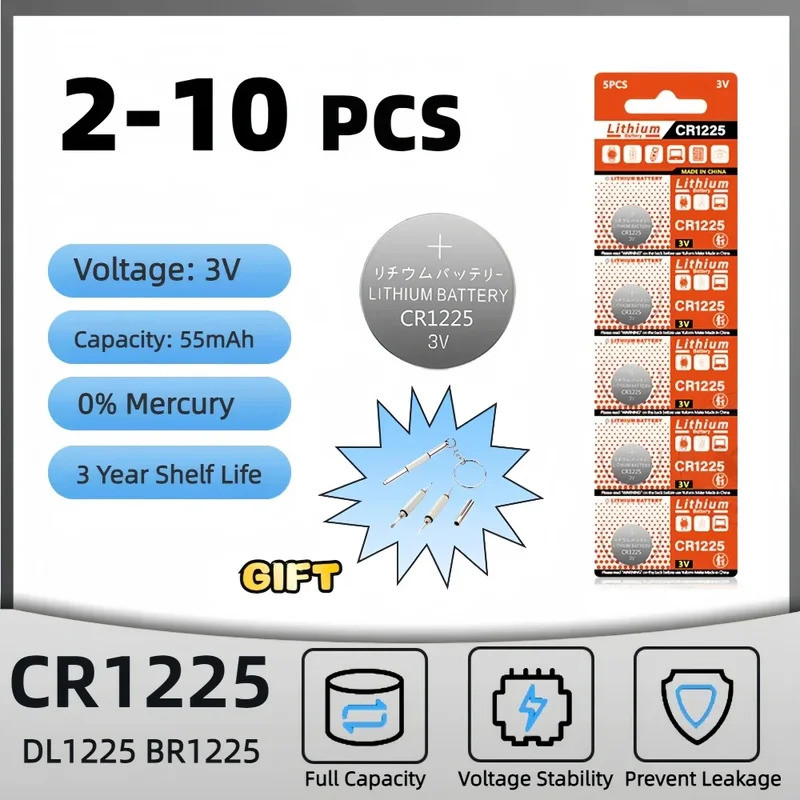 2PCS-10PCS 3V CR1225 แบตเตอรี่ลิเธียมปุ่ม BR1225 LM1225 DL1225 CR 1225 ER1225GP เหรียญเซลล์นาฬิกาแบต