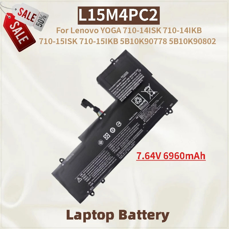 คุณภาพสูง 7.64V 6960mAh L15M4PC2 แบตเตอรี่แล็ปท็อปสําหรับ Lenovo YOGA 5B10K90778 5B10K90802 710-15IS