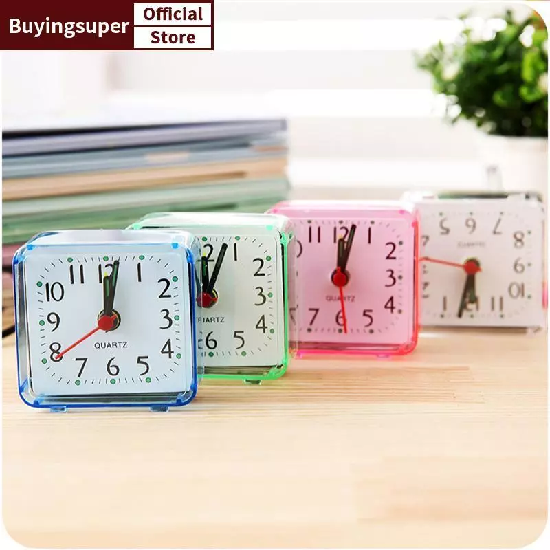 JOE น่ารักนักเรียนนาฬิกาปลุก Clo Analog Alarm Clo Square ข้างเตียงขนาดกะทัดรัด Clo Desktop Decor ห้องนอนนักเรียนอิเล็กทรอนิกส์นาฬิกาปลุก LR