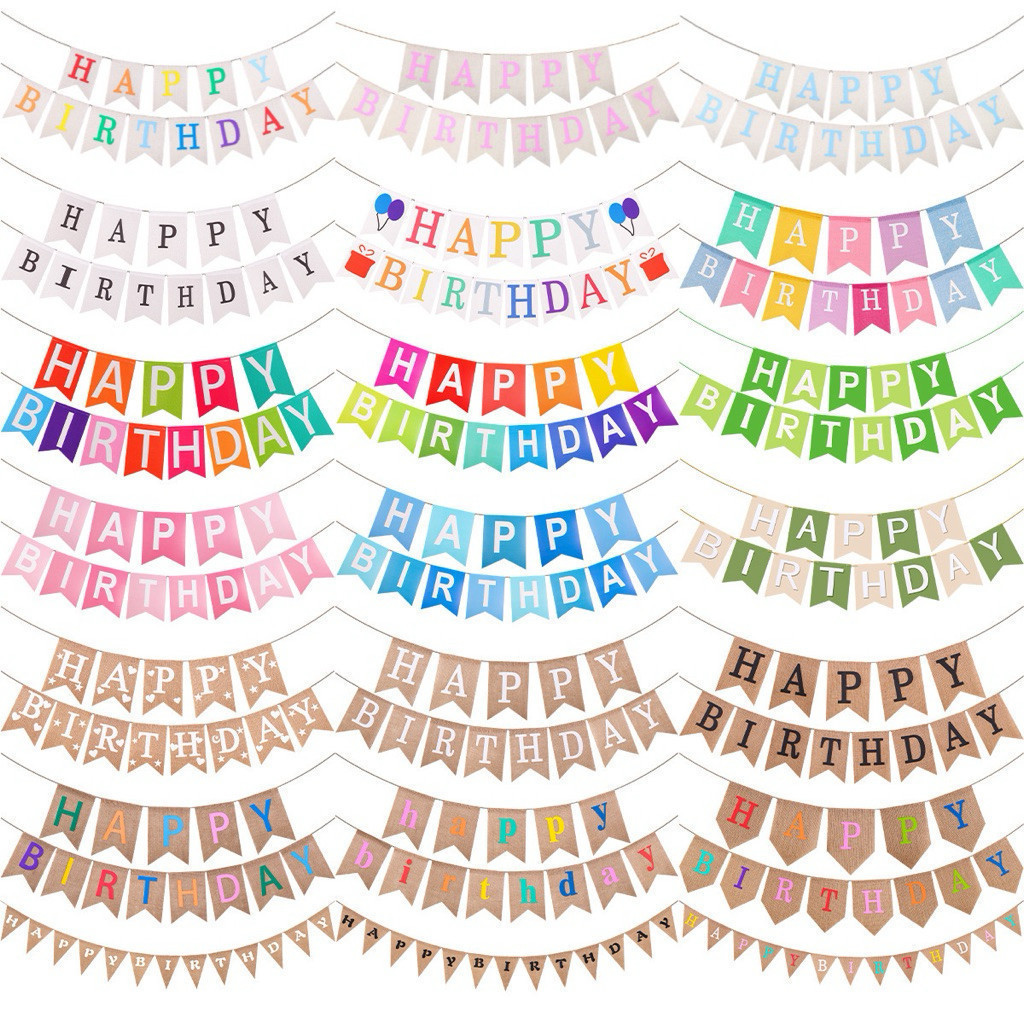 🇹🇭(ร้านไทย) ธงวันเกิดกลาง HAPPYBIRTHDAY ตกแต่งงานวันเกิด สีสันสดใส