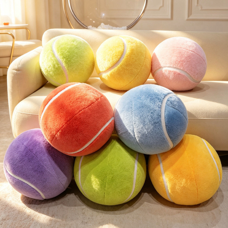Fluffy Tennis Ball Plush หมอนและพวงกุญแจ Super Soft ขนาดใหญ่รอบยัดไส้ Ball Cushion Mini Ball Key แหวนหลายสีกีฬาตกแต่งห้องรถอุปกรณ์เสริมเทนนิส Lover ของขวัญวันเกิด