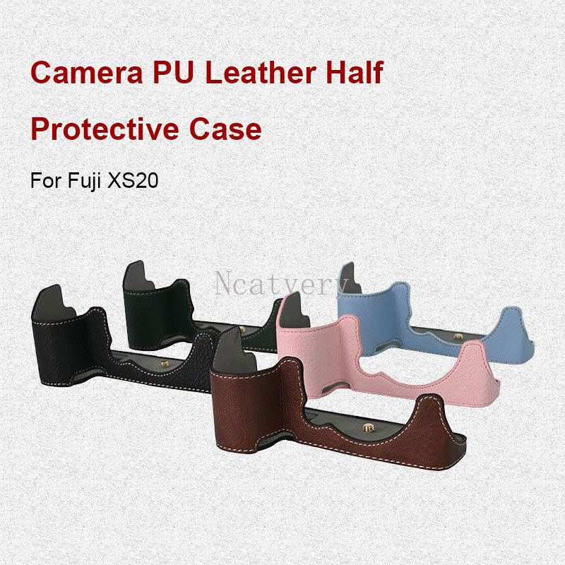 สําหรับ Fuji XS20 XS 20 X-S20 ลิ้นจี่รูปแบบหนัง PU กล้องครึ่งแพ็คฝาครอบป้องกันกระเป๋าเชลล์