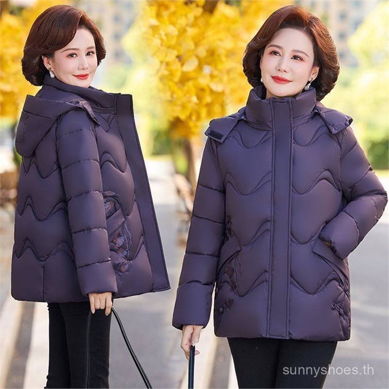 ฤดูหนาวแม่ลงแจ็คเก็ตผ้าฝ้ายแฟชั่นใหม่ผู้หญิงวัยกลางคนและผู้สูงอายุฤดูหนาวหนาผ้าฝ้ายเสื้อยายผ้าฝ้ายอบ