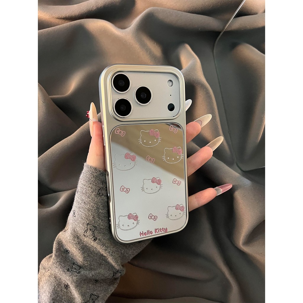 Ins กระจกสาวน่ารักเกาหลี Kitty Cat เหมาะสําหรับ iphone17promax เคสโทรศัพท์ Apple 17Pro สไตล์เกาหลี 15promax สไตล์ใหม่ 14Pro รวมทุกอย่าง 17 กันกระแทกหญิง 16 ชุบ