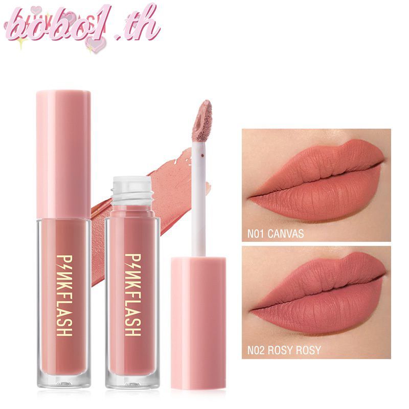 PINKFLASH ลิปสติกกันน้ําเม็ดสีสูง Lip Glaze Matte Moisturizing Non Stick Cup