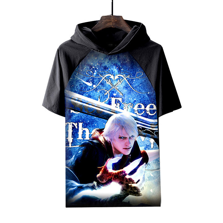 เสื้อฮู้ดแขนสั้น Devil May Cry 5 พิมพ์ลายสำหรับแฟนเกม