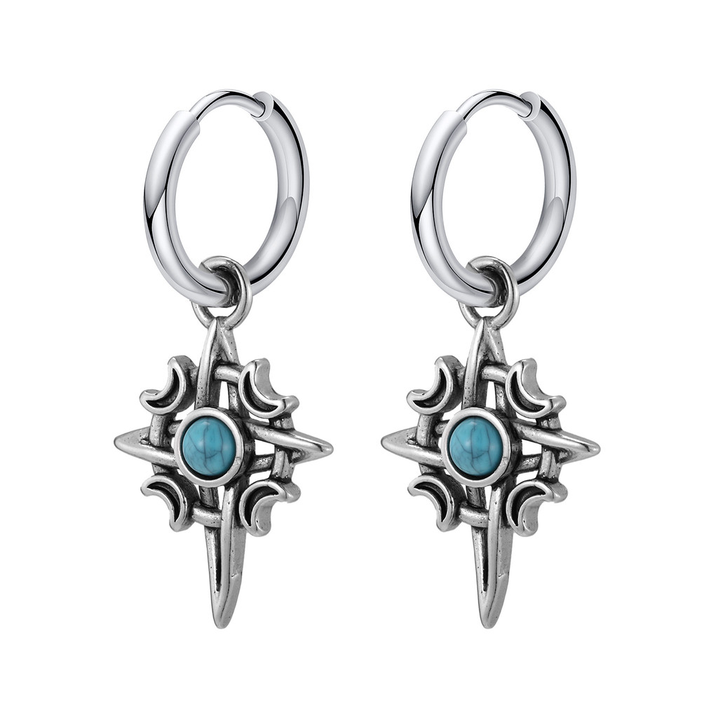 Vnox حلق متدلٍّ بقمر ونجمة وفيروز — ستانلس — صورة 8