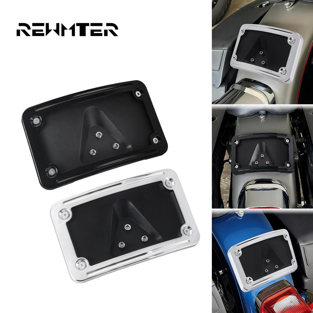 รถจักรยานยนต์สีดํา/โครเมี่ยมโค้ง Laydown ขายึดป้ายทะเบียนสําหรับ Harley Dyna FXR Softail Sportster