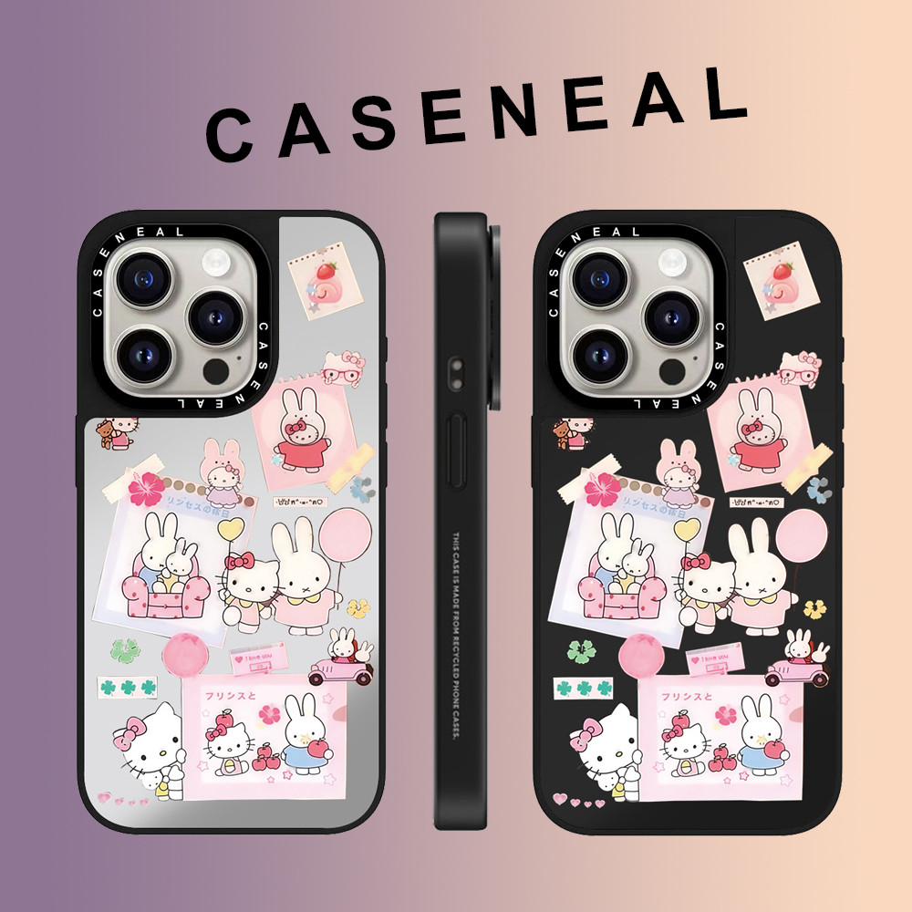 CASENEAL แมวน่ารักกระต่ายสติกเกอร์กระจกFaceโปร่งใสเคสโทรศัพท์สําหรับiPhone 17 Pro Max 16 ProMax 15Pro 14 Plus 13 12 11 โทรศัพท์กันกระแทกขอบนุ่มฮาร์ดป้องกันกรณี
