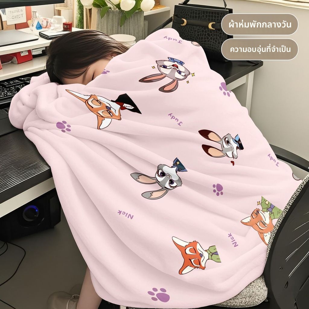 ผ้าห่มฟลานเนลลายกระต่ายน่ารัก นุ่มอุ่น น้ำหนักเบา - ผ้าห่มเด็ก ใช้ในหอพัก บ้าน หรือพกพา