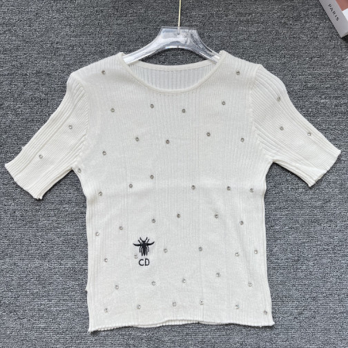 DIOR1177 สไตล์ใหม่รอบคอลําลองหลวม Slimmer ดูถักแขนสั้นผู้หญิง