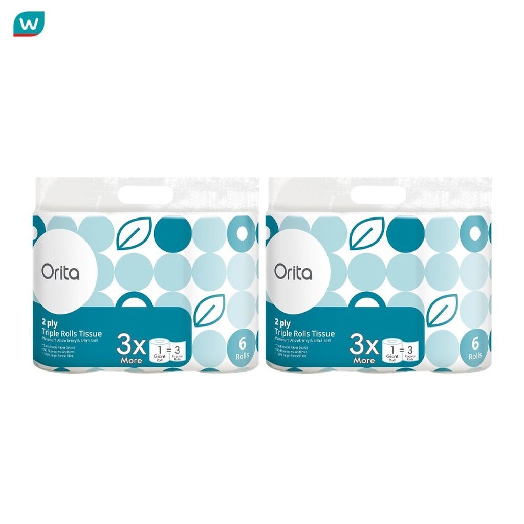 Orita โอริต้า กระดาษทิชชูม้วน ทริปเปิ้ลโรล 1แพ็ค (ความยาว 50เมตร/ม้วน บรรจุ 6 ม้วน) 2 แพ็ค